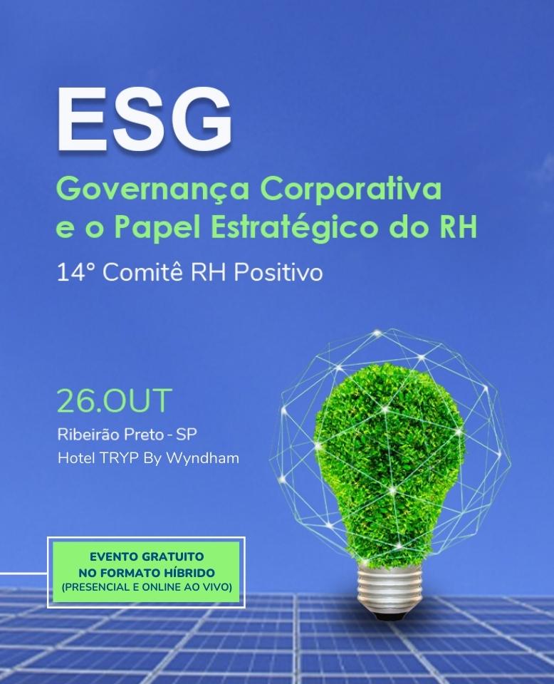 Imagem de divulgação do Comitê RH Positivo da Eventos RH, com o tema ESG - Governança Corporativa e o Papel Estratégico do RH